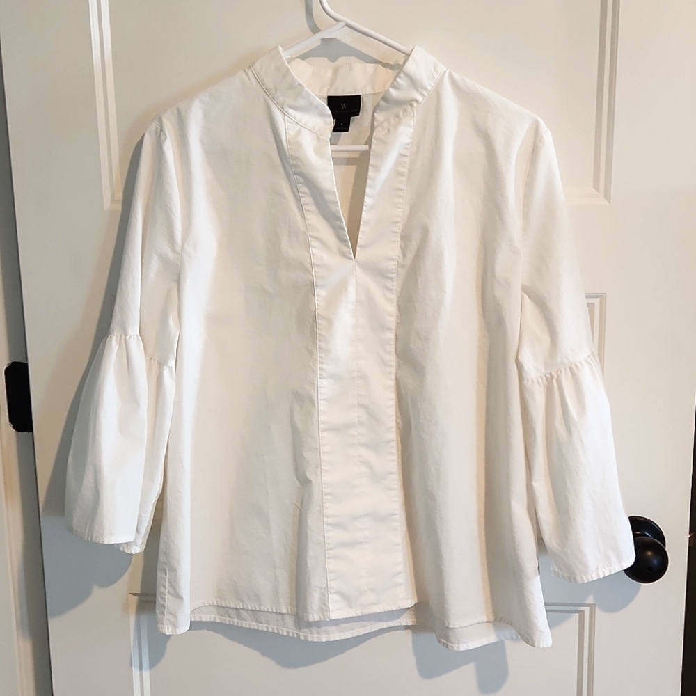 Worthington White Puffy Sleeve Large Blouse